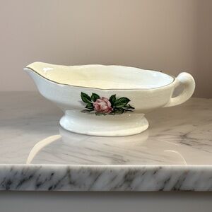 Vintage White/Floral Gravy Dish with Gold Trim